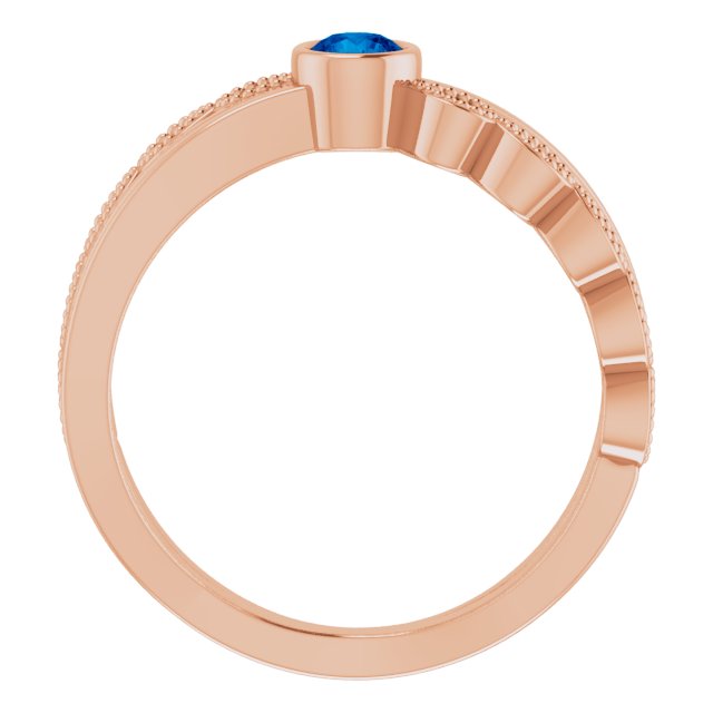 14K Gold Round Natural Blue Sapphire Criss-Cross Bezel-Set Ring - Rose Gold - view 2