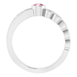 Platinum Round Natural Pink Tourmaline Criss-Cross Bezel-Set Ring - view 2