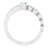 Platinum Round Natural Aquamarine Criss-Cross Bezel-Set Ring - view 2