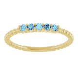 14K Gold Round Natural Aquamarine Stackable Ring – 2mm Stones - Yellow Gold - view 3