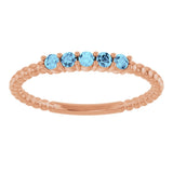 14K Gold Round Natural Aquamarine Stackable Ring – 2mm Stones - Rose Gold - view 3