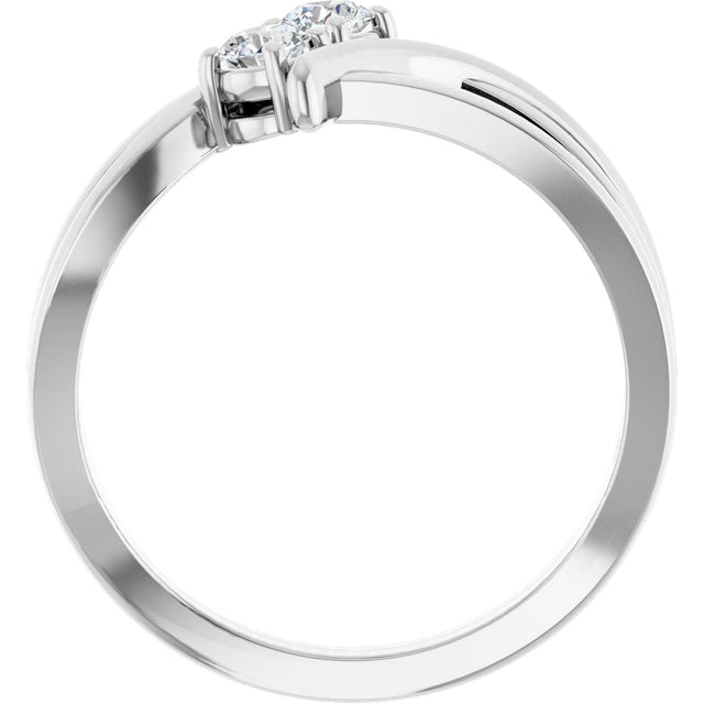 14K Gold Round Natural Diamond Two-Stone Ring - White Gold - view 2