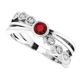 14K Gold Round Natural Mozambique Garnet Criss-Cross Bezel-Set Ring - White Gold - view 5