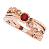14K Gold Round Natural Mozambique Garnet Criss-Cross Bezel-Set Ring - Rose Gold - view 5