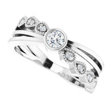 Platinum Round Natural White Sapphire Criss-Cross Bezel-Set Ring - view 5