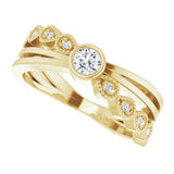 14K Gold Round Natural White Sapphire Criss-Cross Bezel-Set Ring - Yellow Gold - view 5