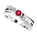 Platinum Round Natural Ruby Criss-Cross Bezel-Set Ring - view 5