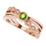 14K Gold Round Natural Peridot Criss-Cross Bezel-Set Ring - Rose Gold - view 5