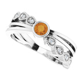 Platinum Round Natural Citrine Criss-Cross Bezel-Set Ring - view 5