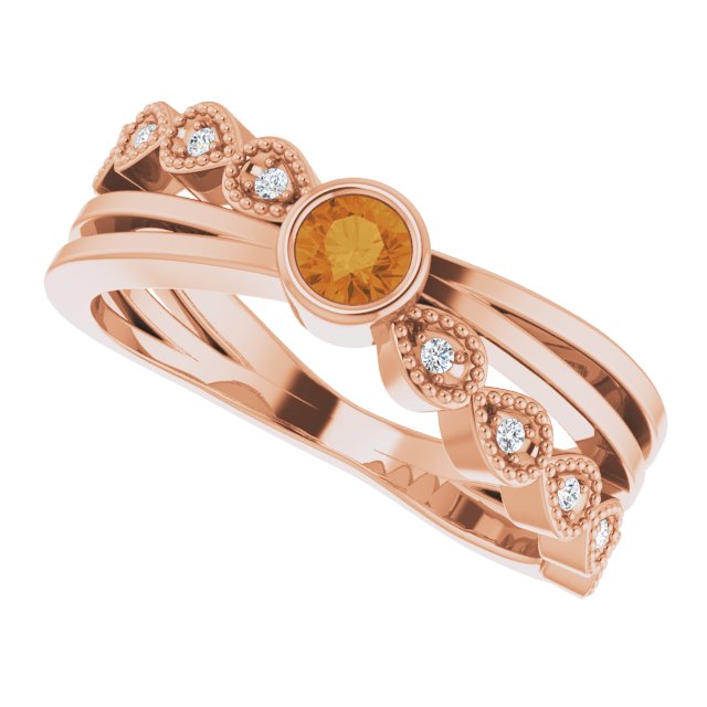 14K Gold Round Natural Citrine Criss-Cross Bezel-Set Ring - Rose Gold - view 5