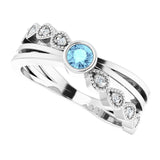 Platinum Round Natural Aquamarine Criss-Cross Bezel-Set Ring - view 5