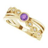 14K Gold Round Natural Amethyst Criss-Cross Bezel-Set Ring - Yellow Gold - view 5