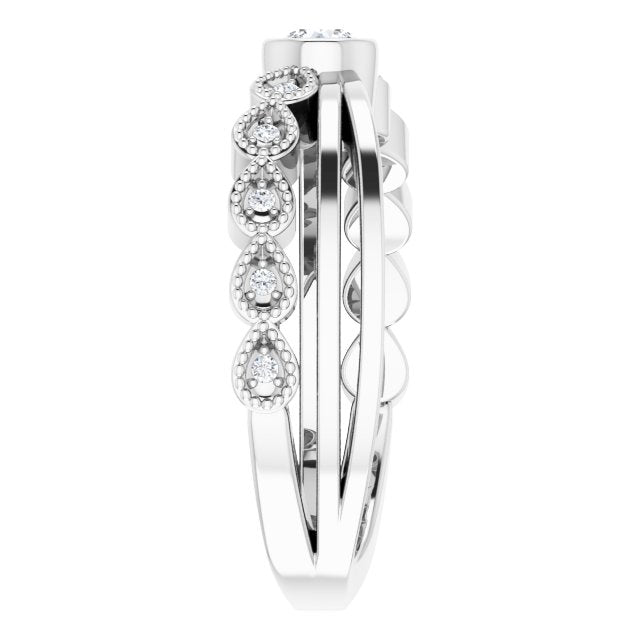 Platinum Round Natural White Sapphire Criss-Cross Bezel-Set Ring - view 4