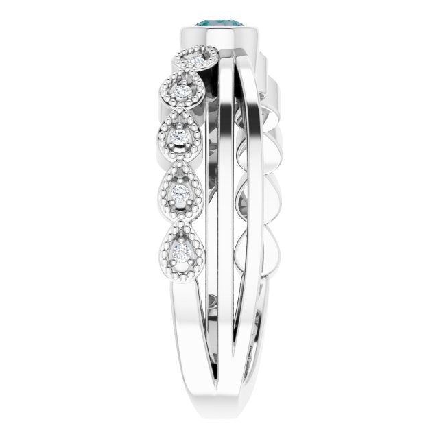 Platinum Round Natural Alexandrite Criss-Cross Bezel-Set Ring - view 4