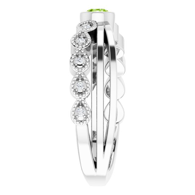 Platinum Round Natural Peridot Criss-Cross Bezel-Set Ring - view 4