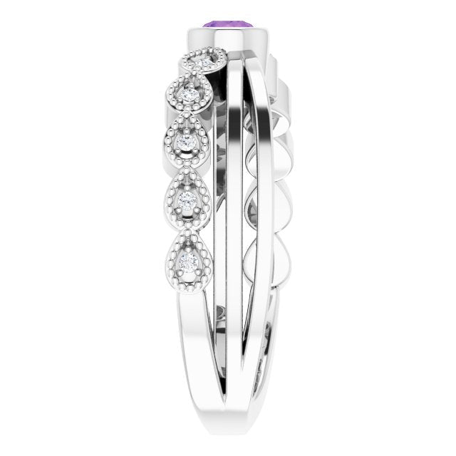 Platinum Round Natural Amethyst Criss-Cross Bezel-Set Ring - view 4