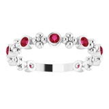 14K Gold Round Natural Ruby Beaded Ring – 2mm Stones - White Gold - view 3