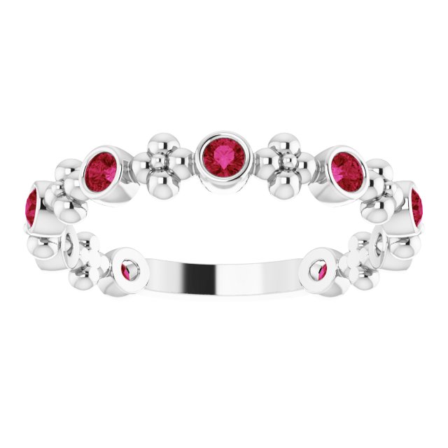 Platinum Round Natural Ruby Beaded Ring – 2mm Stones - view 3