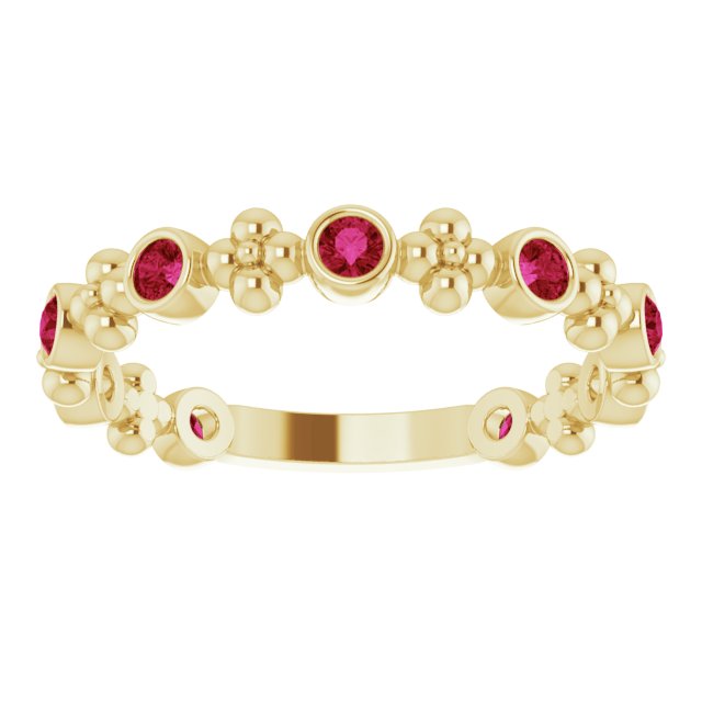 14K Gold Round Natural Ruby Beaded Ring – 2mm Stones - Yellow Gold - view 3
