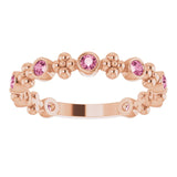 14K Gold Round Natural Pink Tourmaline Beaded Ring – 2mm Stones - Rose Gold - view 3