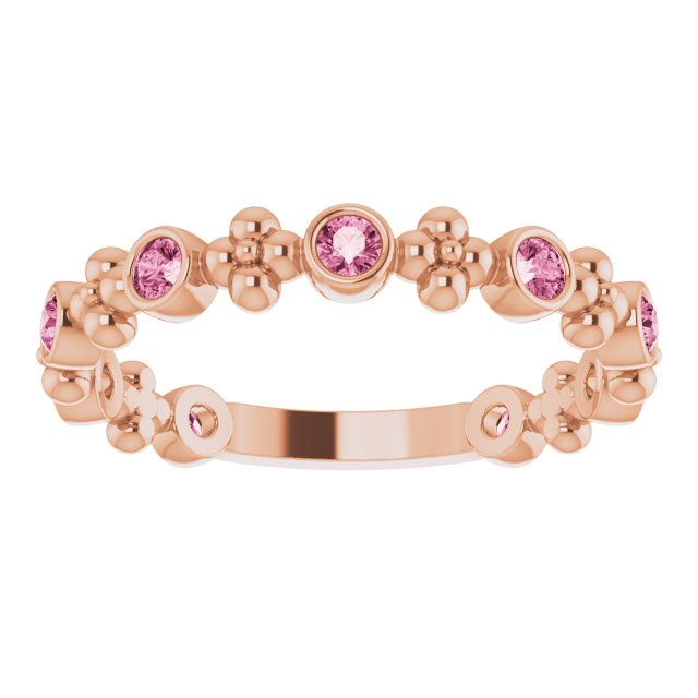 14K Gold Round Natural Pink Tourmaline Beaded Ring – 2mm Stones - Rose Gold - view 3