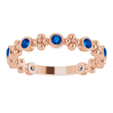 14K Gold Round Lab-Grown Blue Sapphire Beaded Ring – 2mm Stones - Rose Gold - view 3