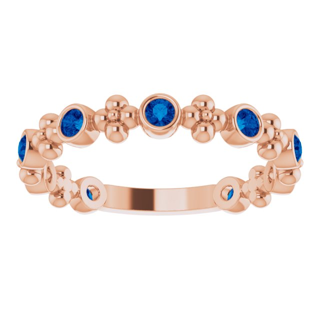 14K Gold Round Lab-Grown Blue Sapphire Beaded Ring – 2mm Stones - Rose Gold - view 3