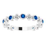 14K Gold Round Natural Blue Sapphire Beaded Ring – 2mm Stones - White Gold - view 3