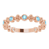 14K Gold Round Natural Aquamarine Beaded Ring – 2mm Stones - Rose Gold - view 3