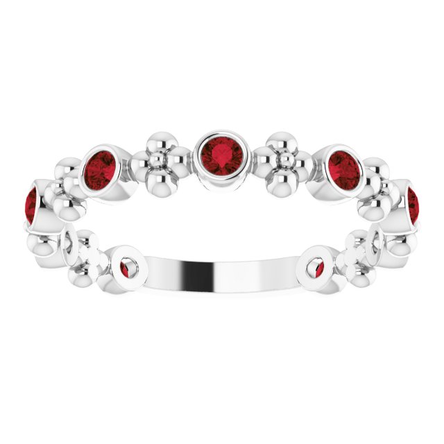 Platinum Round Natural Mozambique Garnet Beaded Ring – 2mm Stones - view 3