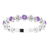 Platinum Round Natural Amethyst Beaded Ring – 2mm Stones - view 3