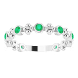 14K Gold Round Lab-Grown Emerald Beaded Ring – 2mm Stones - White Gold - view 3