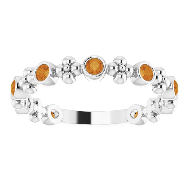 Platinum Round Natural Citrine Beaded Ring – 2mm Stones - view 3