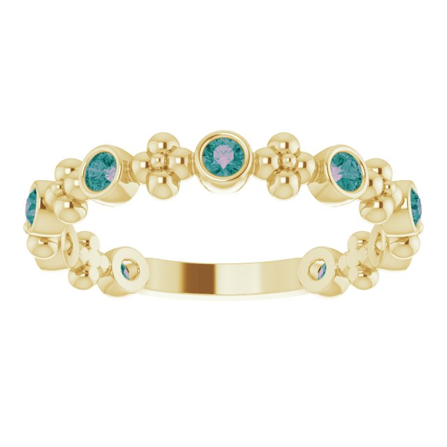14K Gold Round Lab-Grown Alexandrite Beaded Ring – 2mm Stones - Yellow Gold - view 3