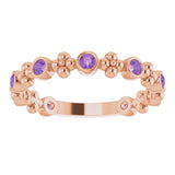 14K Gold Round Natural Amethyst Beaded Ring – 2mm Stones - Rose Gold - view 3