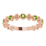 14K Gold Round Natural Peridot Beaded Ring – 2mm Stones - Rose Gold - view 3