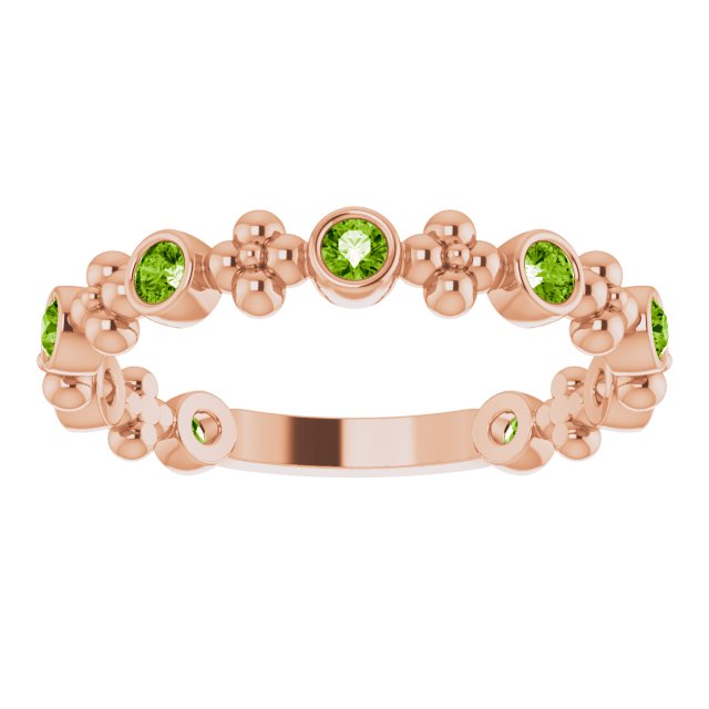 14K Gold Round Natural Peridot Beaded Ring – 2mm Stones - Rose Gold - view 3