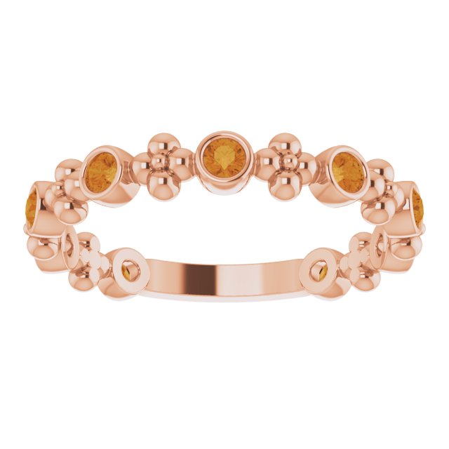 14K Gold Round Natural Citrine Beaded Ring – 2mm Stones - Rose Gold - view 3