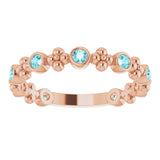 14K Gold Round Natural Blue Zircon Beaded Ring – 2mm Stones - Rose Gold - view 3