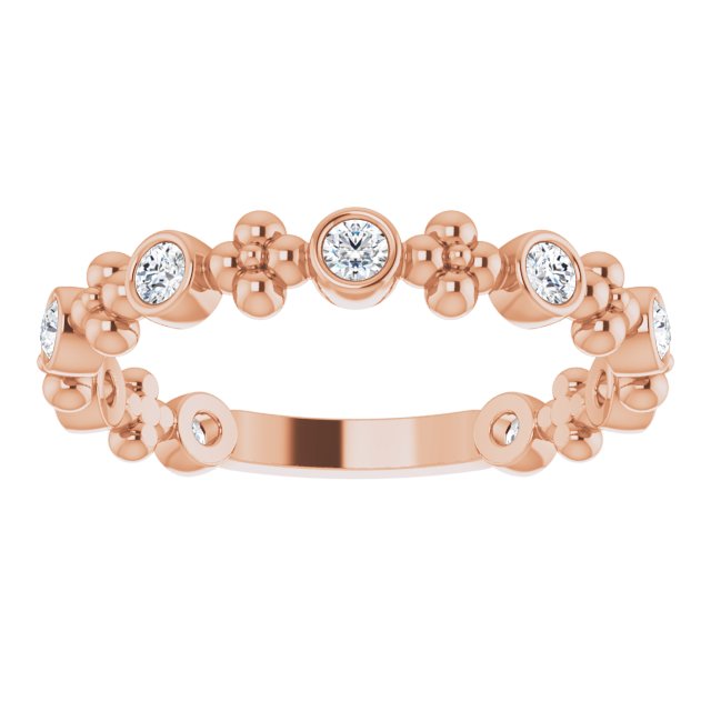 14K Gold Round Natural Diamond Beaded Ring II - Rose Gold - view 3