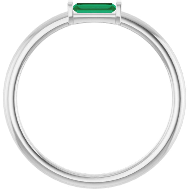 Platinum Lab-Grown Emerald Birthstone Stackable Ring – 4x2 mm Straight Baguette - view 7