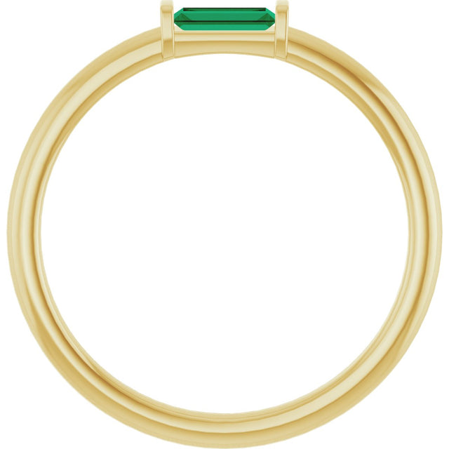 14K Gold Lab-Grown Emerald Birthstone Stackable Ring – 4x2 mm Straight Baguette - Yellow Gold - view 7