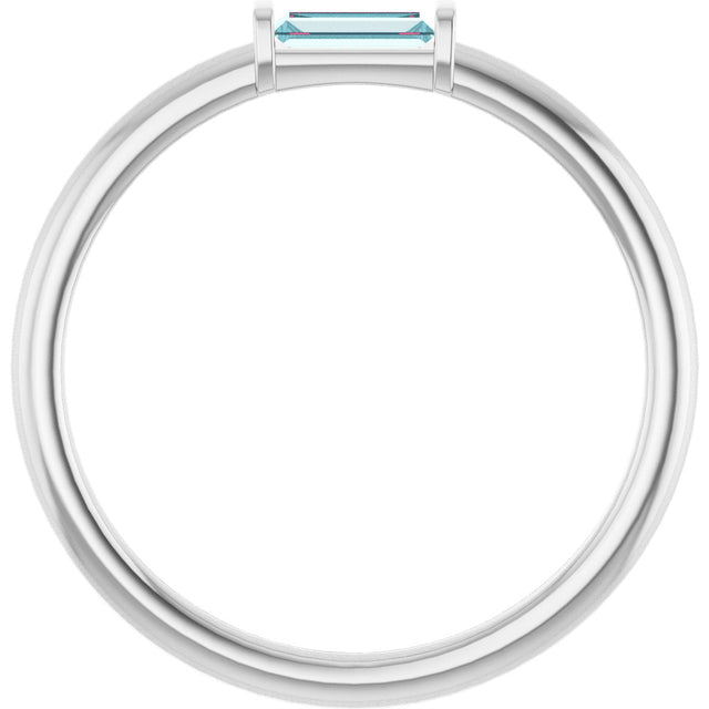 Platinum Natural Sky Blue Topaz Birthstone Stackable Ring – 4x2 mm Straight Baguette - view 7