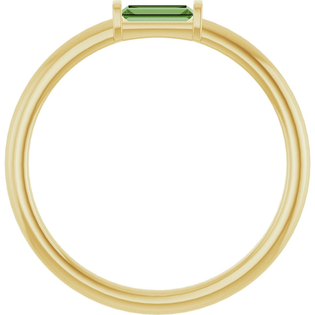14K Gold Natural Green Tourmaline Birthstone Stackable Ring – 4x2 mm Straight Baguette - Yellow Gold - view 7