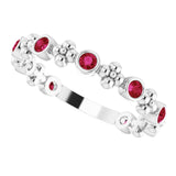 14K Gold Round Lab-Grown Ruby Beaded Ring – 2mm Stones - White Gold - view 5