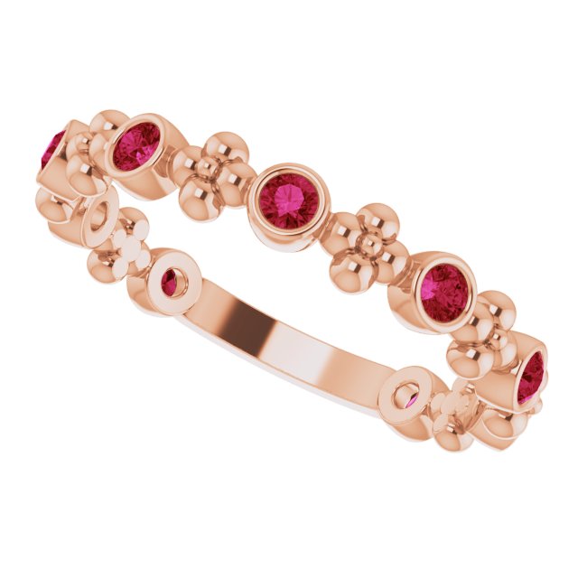 14K Gold Round Natural Ruby Beaded Ring – 2mm Stones - Rose Gold - view 5