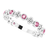 14K Gold Round Natural Pink Tourmaline Beaded Ring – 2mm Stones - White Gold - view 5