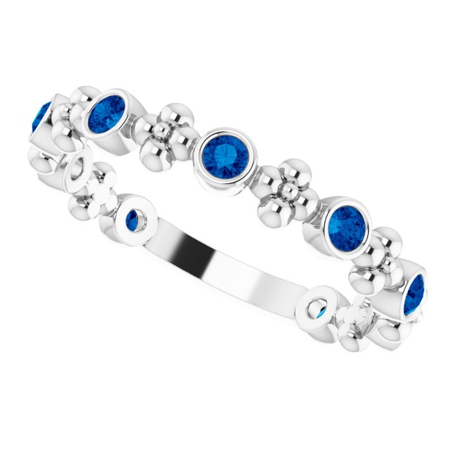 Platinum Round Lab-Grown Blue Sapphire Beaded Ring – 2mm Stones - view 5