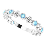 14K Gold Round Natural Aquamarine Beaded Ring – 2mm Stones - White Gold - view 5