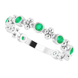 14K Gold Round Natural Emerald Beaded Ring – 2mm Stones - White Gold - view 5
